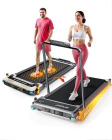 Akluer Walking Pad with Incline, 2-in-1 Under Desk Treadmill and Foot Massager, Quiet 2.5HP Treadmill with Armrest, LED Display Remote for Home O